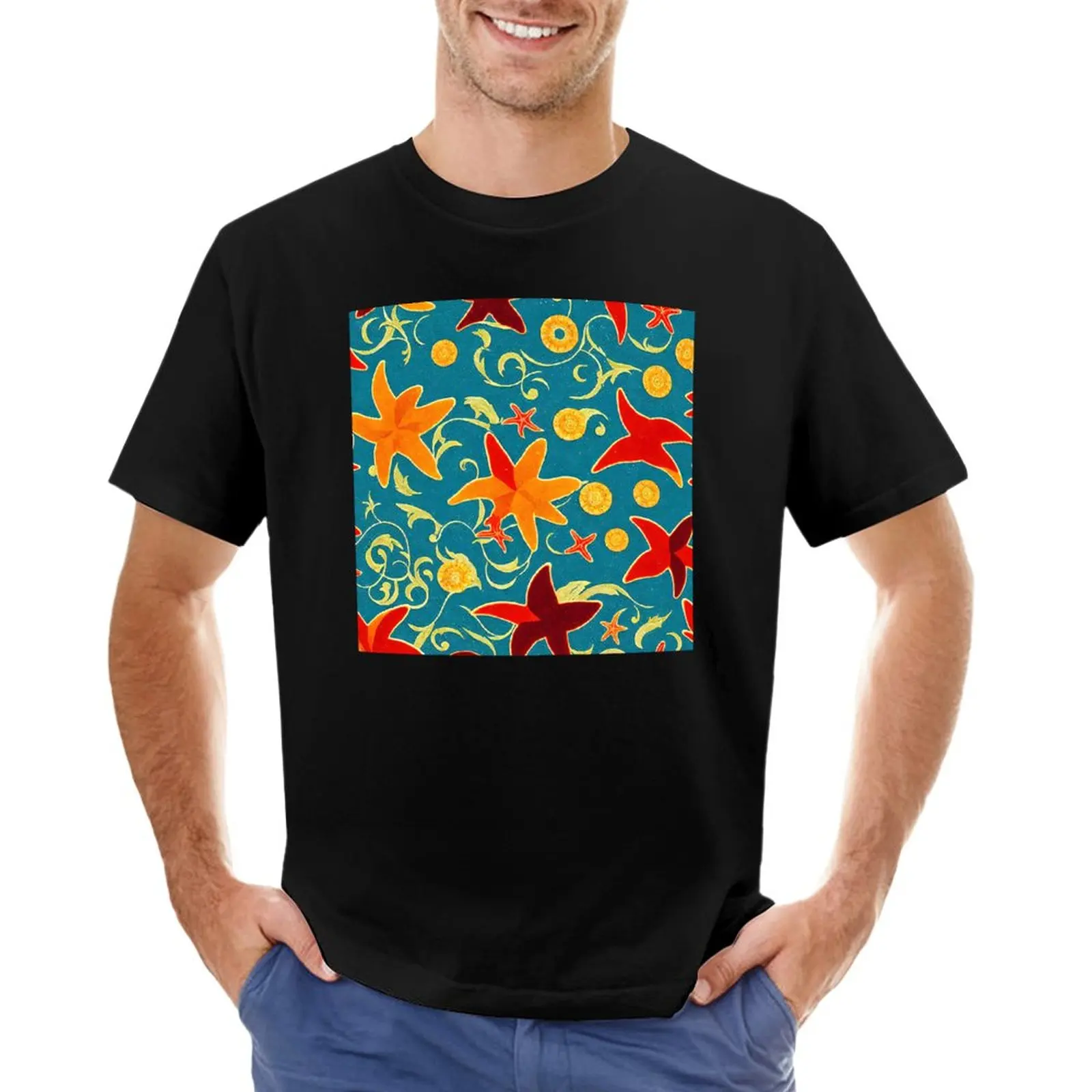 

Starfish Pattern Tropical Theme Painting. T-Shirt custom t shirt cute tops mens t shirts casual stylish