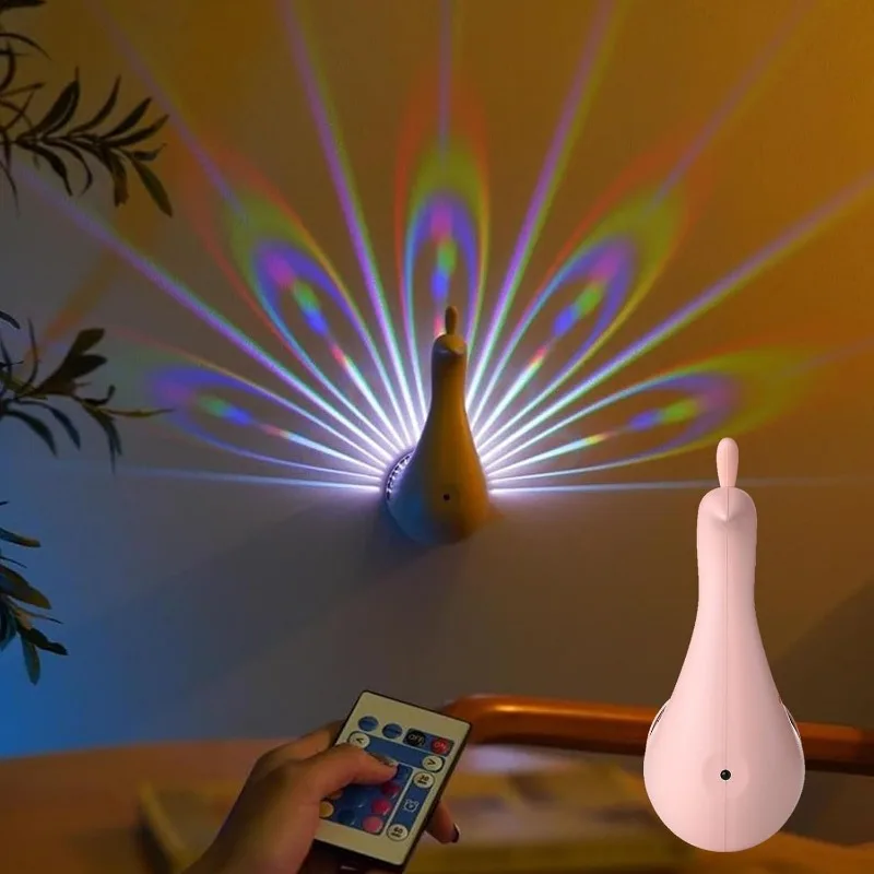 LED projection lamp peacock wall lamp 9 modes bedroom bedside suitable for family room wall decoration birthday gift