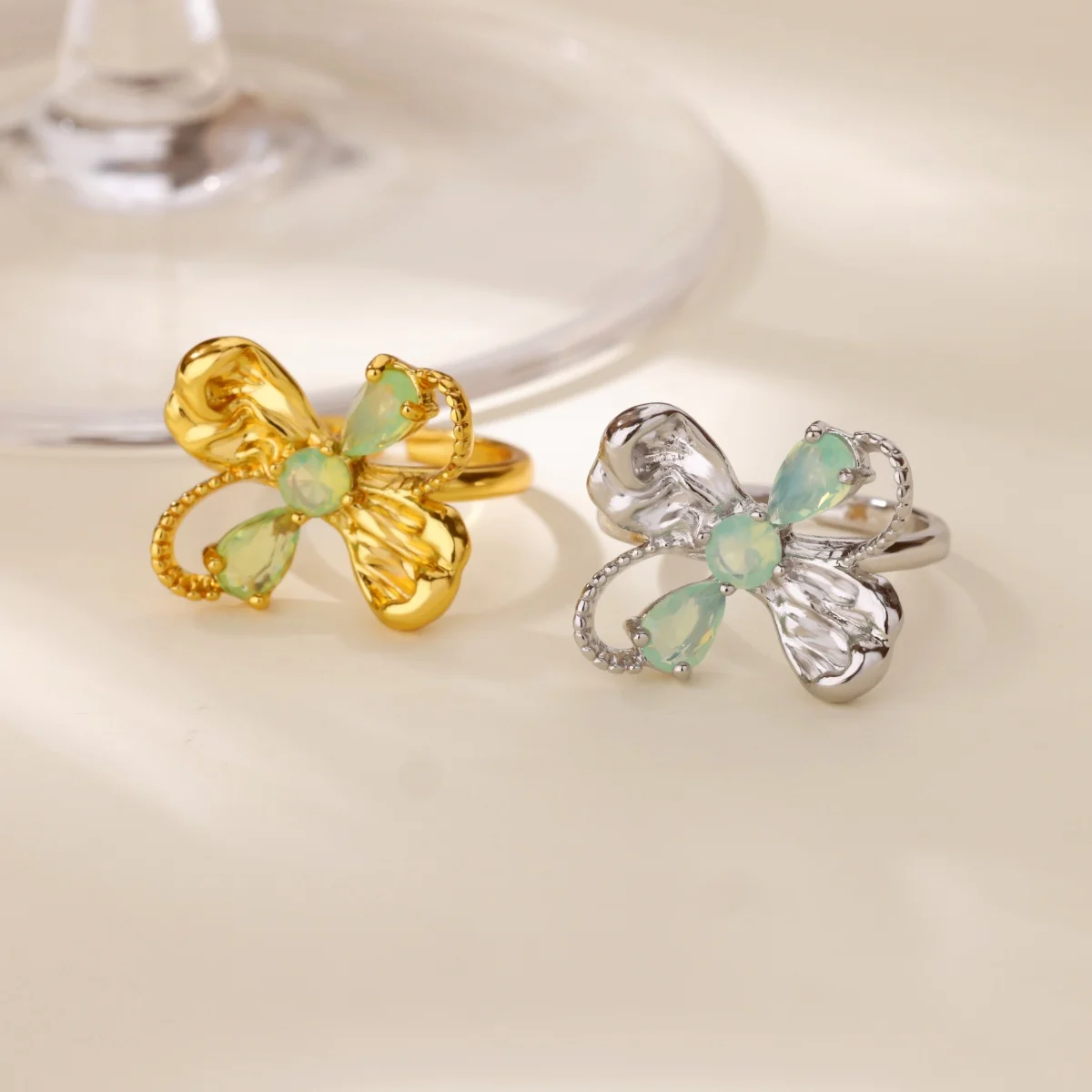 Stone Rings Stainless Steel Gold Adjustable Women