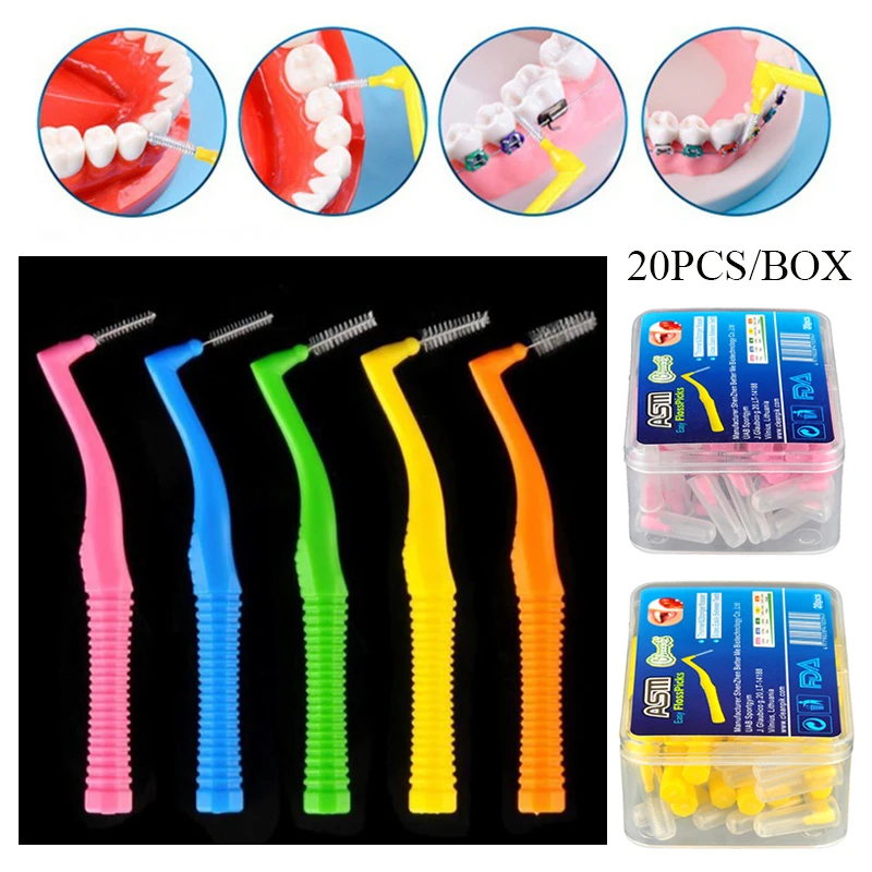

Interdental Brush Dental Floss Toothbrush Cleaning Tooth Socket Dental 20pcs L Shaped Dental Flosser Oral Tool Home Portable Box