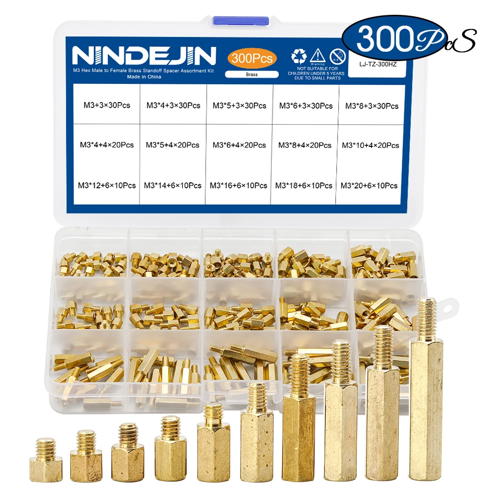300pcs/set M3 Male Female Hex Brass Standoff Spacer Assortment Kit hexagon gold pcb standoff