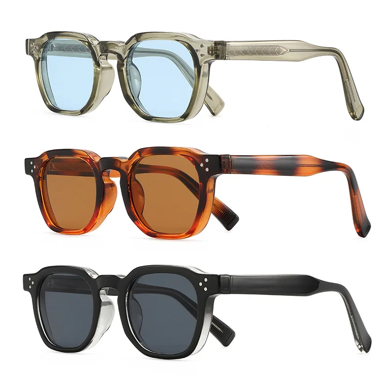 Retro Quadratische Männer Nieten Sonnenbrille Shades Outdoor UV400 Mode Frauen Grüne Sonnenbrille für Sonnenschutz Reisen Radfahren