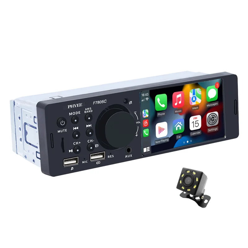 1 Din 4 インチ CarPlay カーラジオ、Bluetooth、Android-Auto、MP5