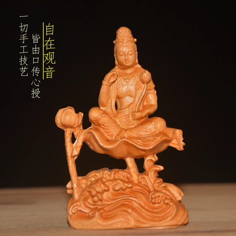 

Carvings of cypress wood home decoration free Avalokitesvara Buddha statues car solid wood office desktop crafts