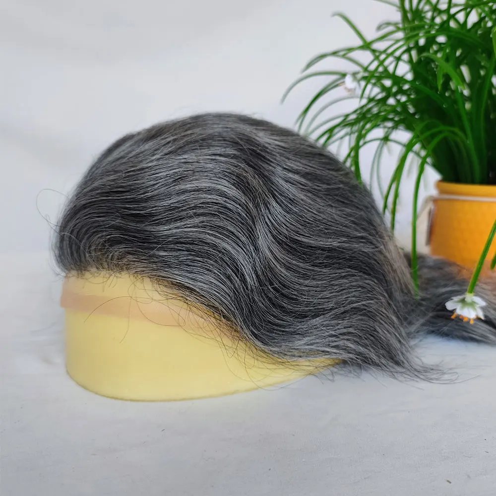 1B20 1B80 Grey Silver Hair Toupee for Men Mono Base with PU Human Hair Pieces Replacement System Lace Front Natural Hairline human hair toupee