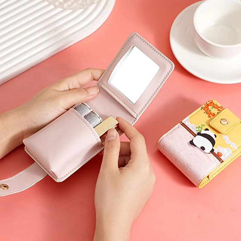 

Mini Portable Lipstick Bag With Mirror Panda Cat Chinese Style Small Cosmetic Bag With Button As A Gift