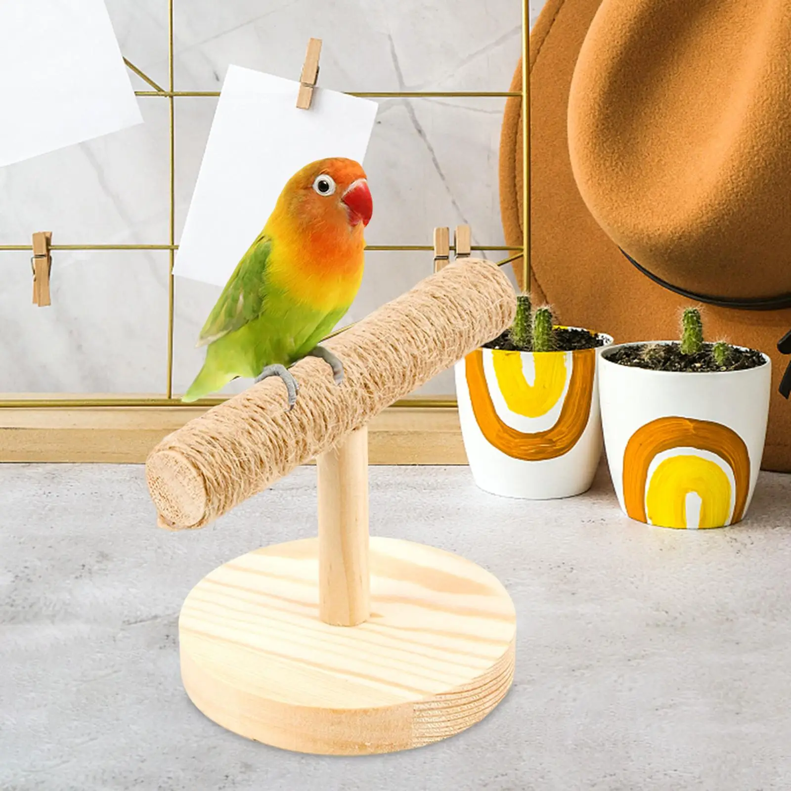 Bird Training Perch T Stand Solid Wood Desktop Parrot Training Perch Tabletop Bird Stand for Finch Conures Parakeets Cockatiels