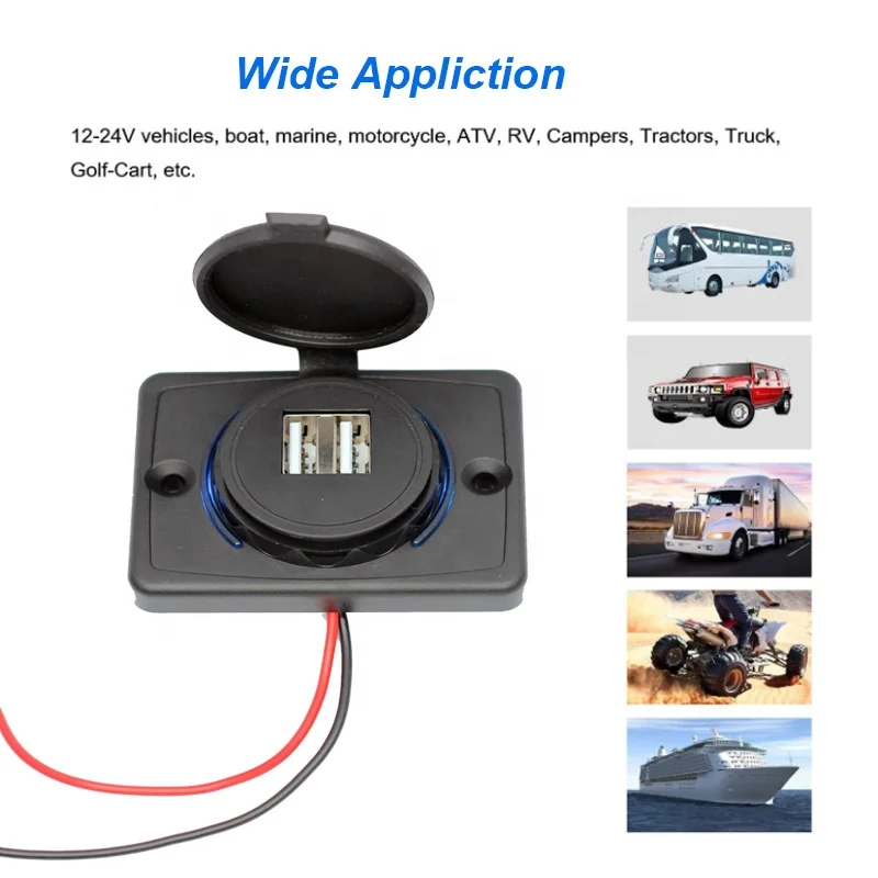 Dual-USB Vehicle Charger Socket with Indicator Light - 3.1A 12V/24V