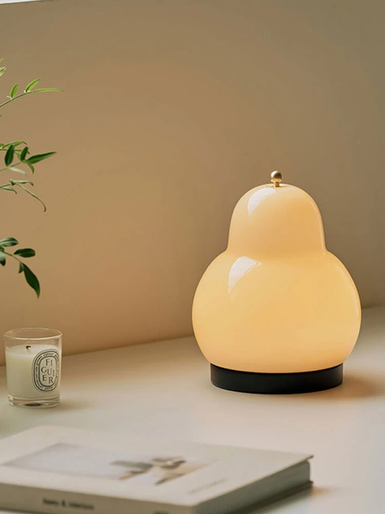 

Medieval Cream Breeze Bedroom Pear Table Lamp Modern Simple Rechargeable Bed Head Gourd Portable Small Night Lamp