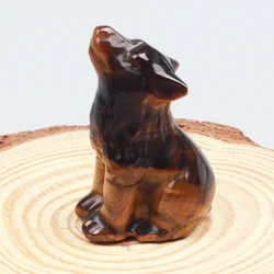 Crystal Energy Stones Carved Wolf Figurine in Rose Quartz - Natural Stone Miniature Decor (Tiger eye)