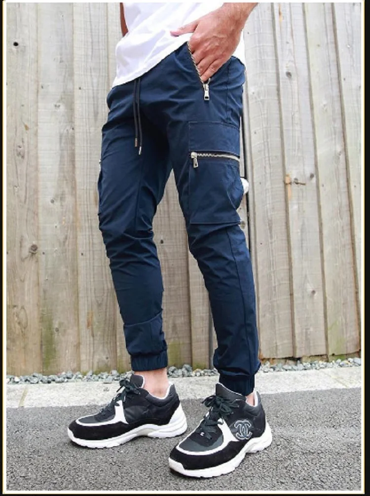 Europe And The United States Sports Leisure Zipper 2023 Multi-pocket Pants New Men's Fitness Running Training Pants 5