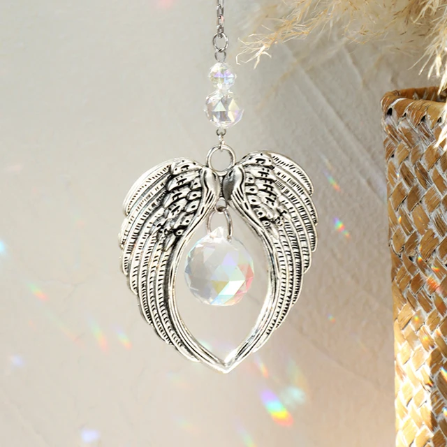 Angel Wing Suncatcher Lógó Kristályprizma Napsütők Beltéri Ablakkerti Dekoráció Szivárványkészítő Napsütés Autó Ajándékhoz - Image 4