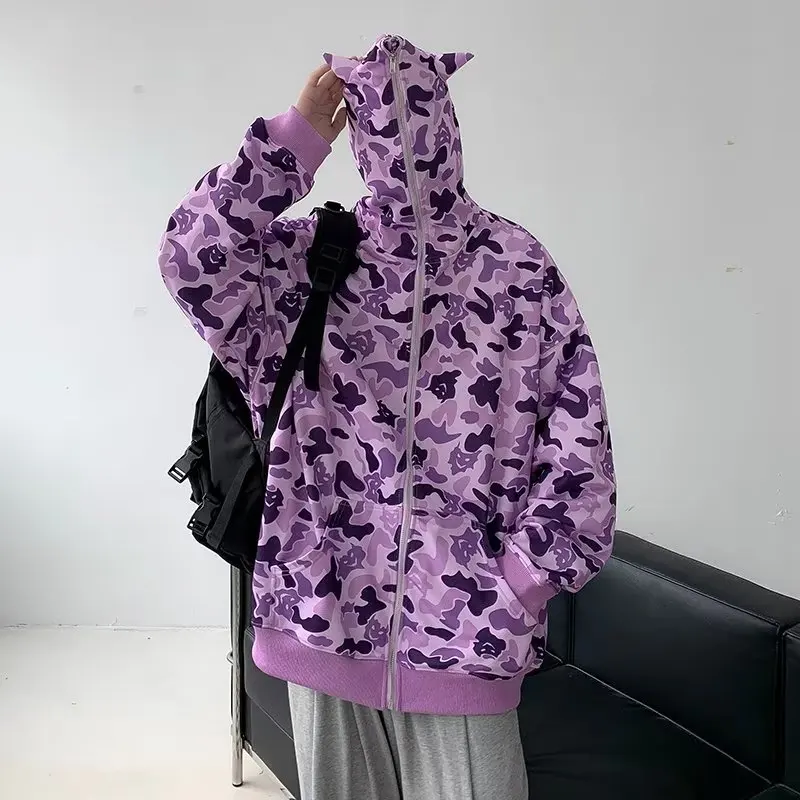 Original Design Hooded Sweatirt with Zipper Camouflage Loose Fit for Men And Women Casual Trendy Autumn Winter Jaet