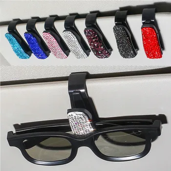 Sun Visor Mount Sunglasses Clip Holder Rhinestone Bracket Portable Sunglasses Car Crystal Clip Decoration Accessories 1