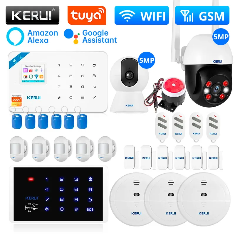 Kit Alarme Maison KERUI WIFI GSM W181 - Détecteur Mouvement, Centrale Tactile, Compatible Alexa