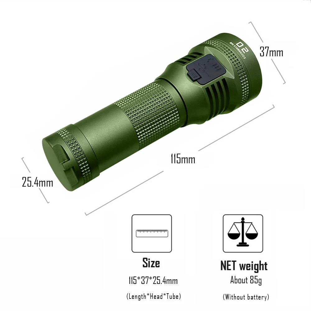 USB C Rechargeable Outdoor Lighting High Powerful EDC Flashlight 1000 Lumens Magnetic Tail LED Torch 21700 Battery D2 Army Green