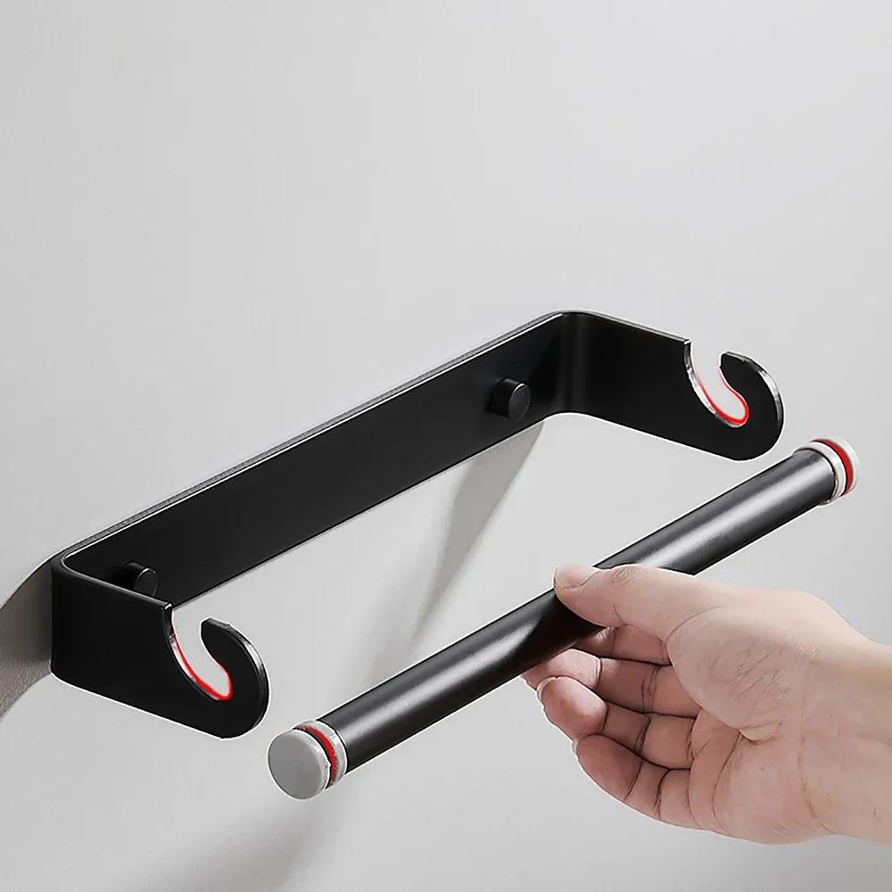 Paper Towel Holder Roll Paper Holder Black Aluminum Cling Film Towel Rack Kitchen Accessories Toliet Tissue Hanger Wall Organizer Storage Shelf