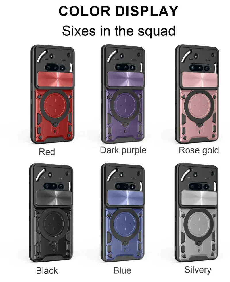 Sliding Lens Back Case with Magnetic Stand Holder - Durable Protective Hard Cover