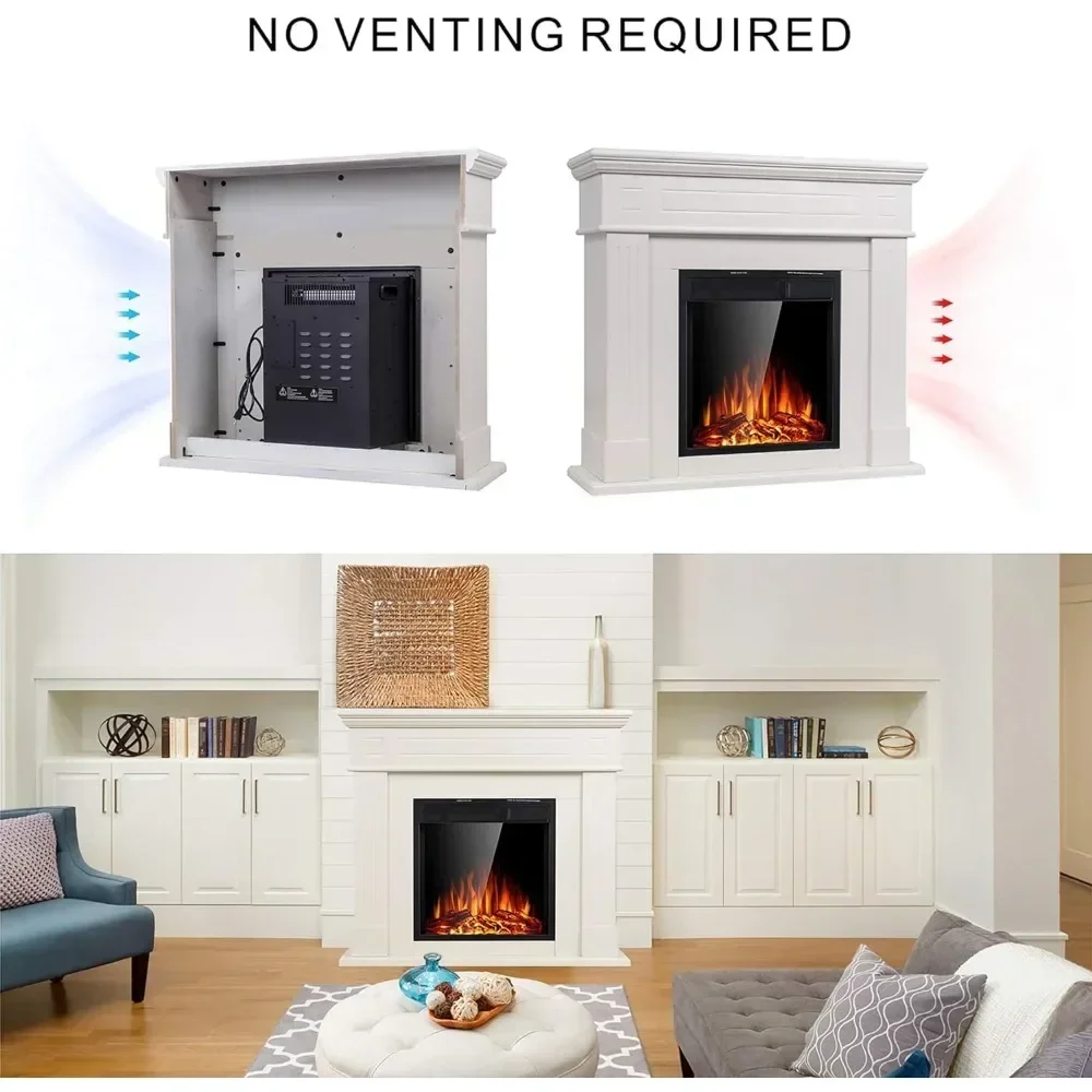 Electric Fireplace with Mantel Package Freestanding Fireplace Heater Corner Firebox with Log & Remote Control,750-1500W 4