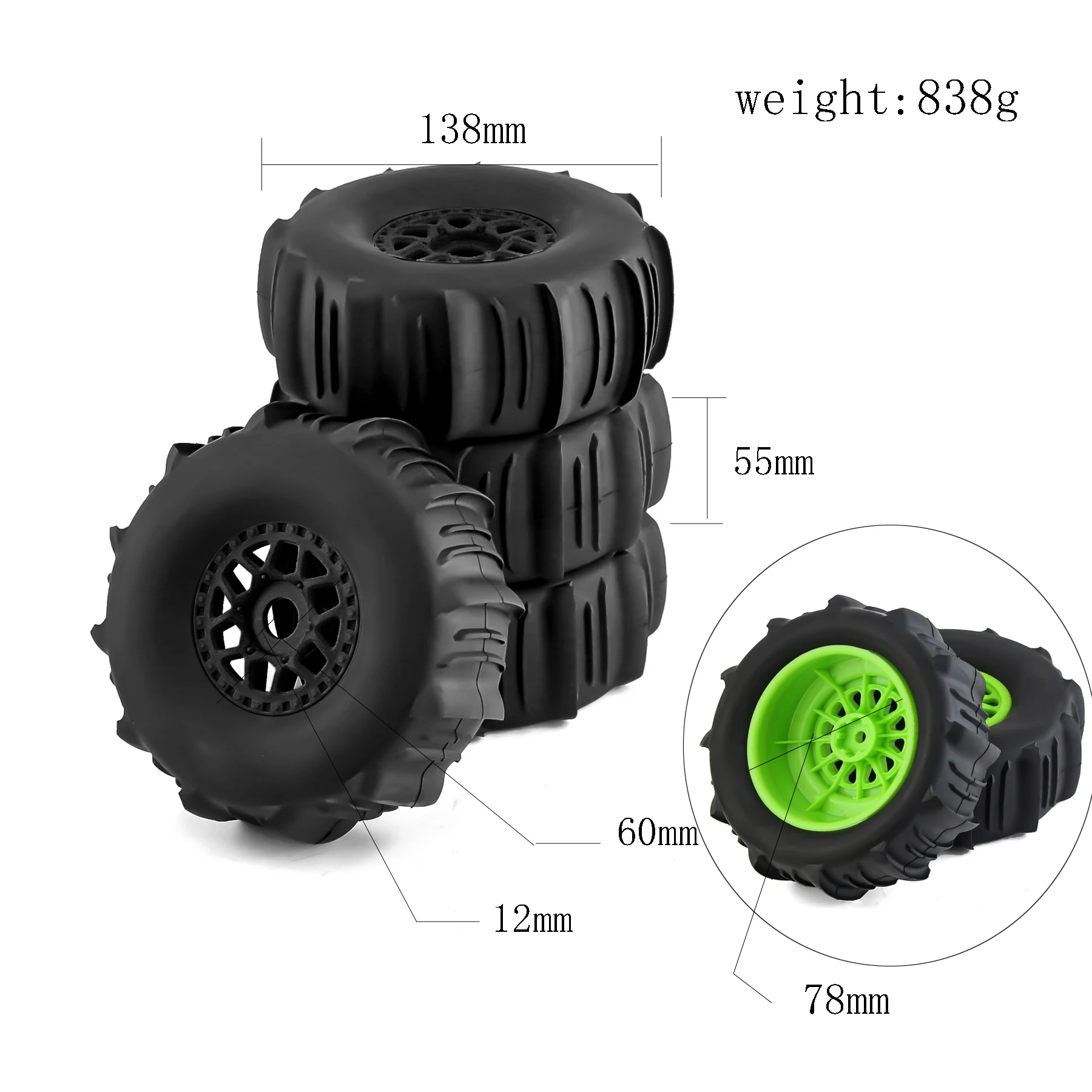 4 Pz 138Mm 1/7 Desert Short Course Truck Sand Tire 17Mm Wheel Hex Per Arrma Mojave Traxxas Udr Yikong Df7 Fs Off-Road Buggy