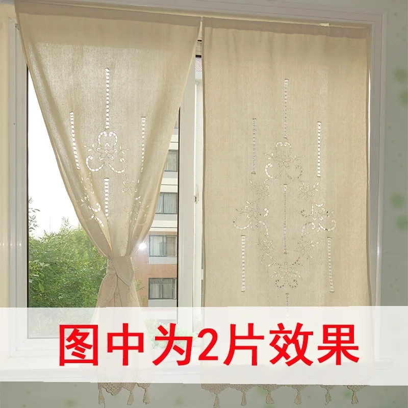 Description Picture 4 of itemSolid color minimalist small curtains, kitchen, bathroom, foyer partition curtains, handmade hollowed out and threaded curtains