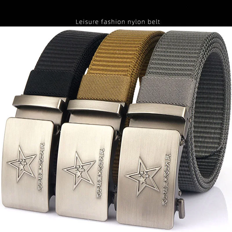 Hot Selling 2023 New Casual Men's Belt 1200D Nylon Korean Version Fashionable Youth Five-Star Alloy Automatic Buckle Waist Cover new quick release aluminum alloy buckle belt 1200d nylon 125cm waist cover korean edition men and women s tactical training belt