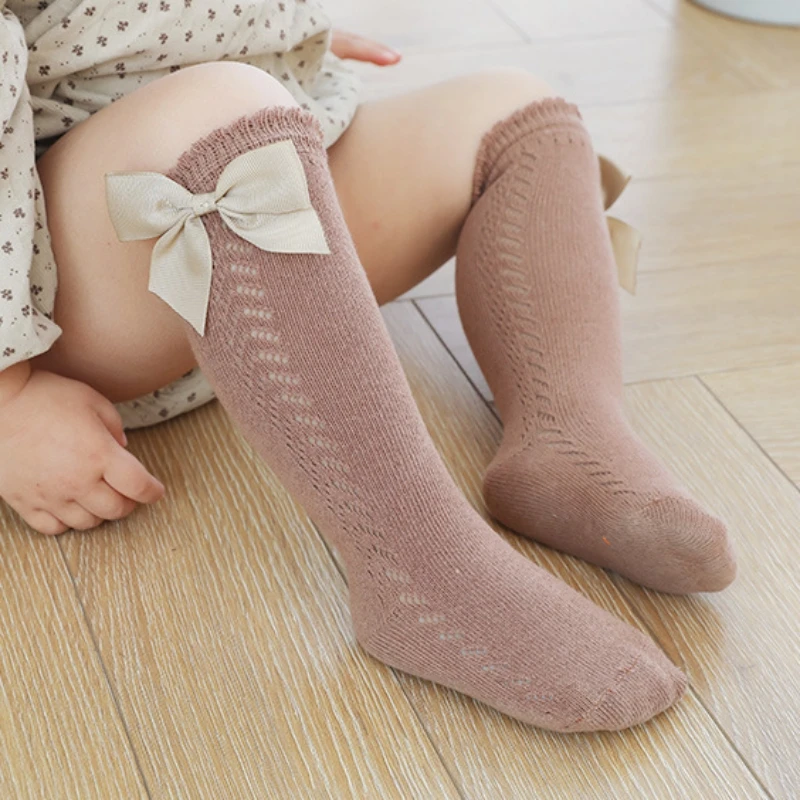 

Baby Girl Socks Toddler Baby Bow Cotton Mesh Breathable Socks Newborn Infant Knee High Girls Socks Spanish Style Spring Summer