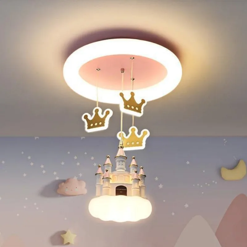 

Children's Room Ceiling Lamp Bedroom Lamp Creative Cartoon Pink Girl Heart Castle Crown Light Girl Princess Room Pendant Lights