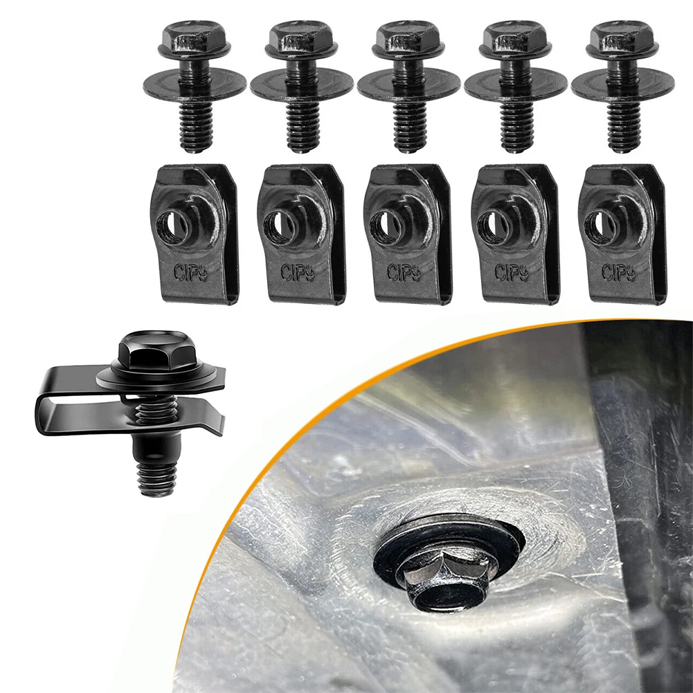 10Pcs Car Body Bolts U Type Clips M6 6mm Engine Cover Undertray Splash Shield Guard Bumper Fender Retainer Fastener Rivet Screws