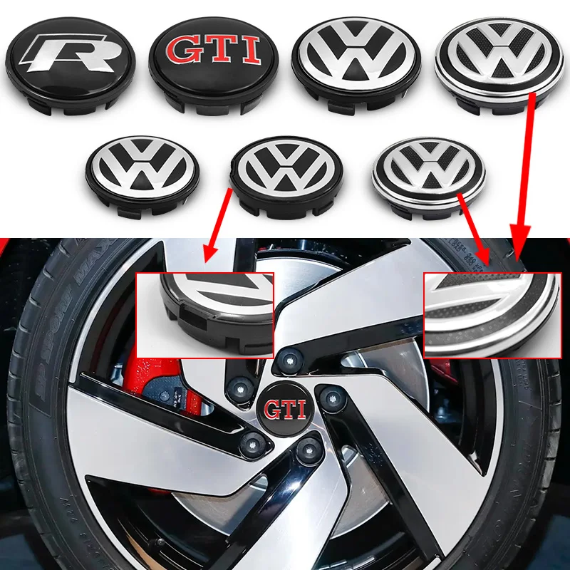 4Pcs 55mm 65mm Car Wheel Center Hub Caps VW Badge Rim Cover Emblem For Volkswagen R GTI Golf 5 7 Caddy Passat b6 Tiguan Pol wheel center caps