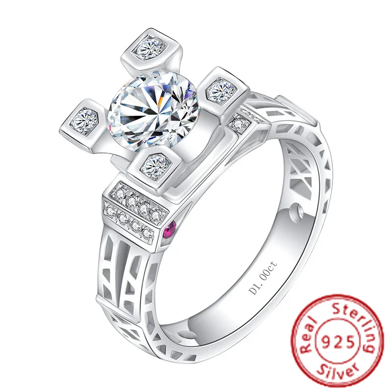 

American Moissanite Diamond Ring Female Platinum White Gold Eiffel Tower French Romantic Ruby Ring Female
