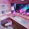Pink L Shaped Gaming Desk, 51 Inch Gamer Desk Gaming Table with Carbon Fiber Texture, Corner Computer Desk L Shape 3