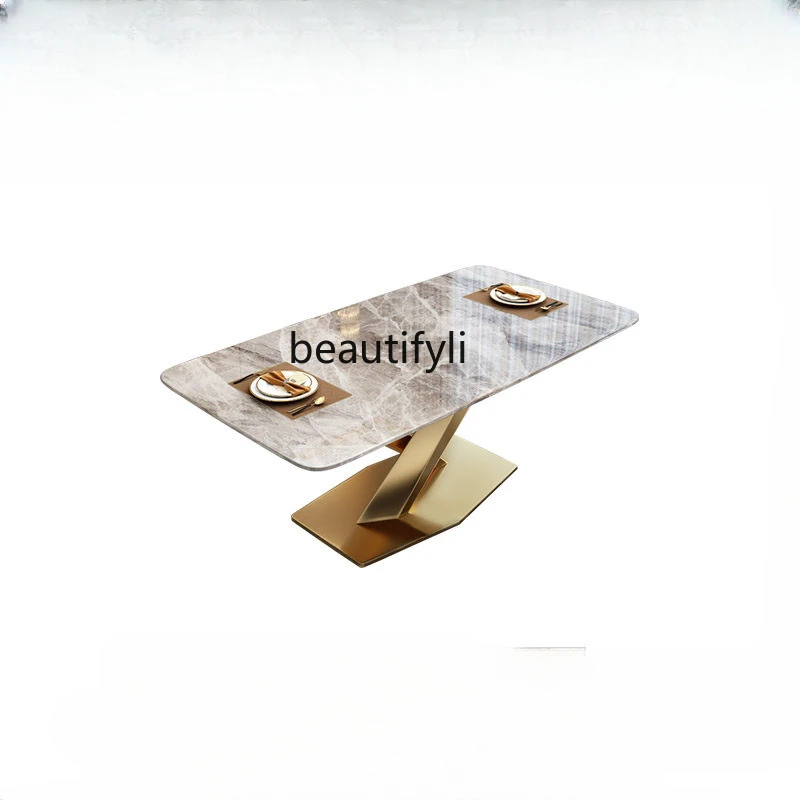 

Stone Plate Dining Table Modern Simple Gray Bright Italian Light Luxury Nordic Marble Minimalist