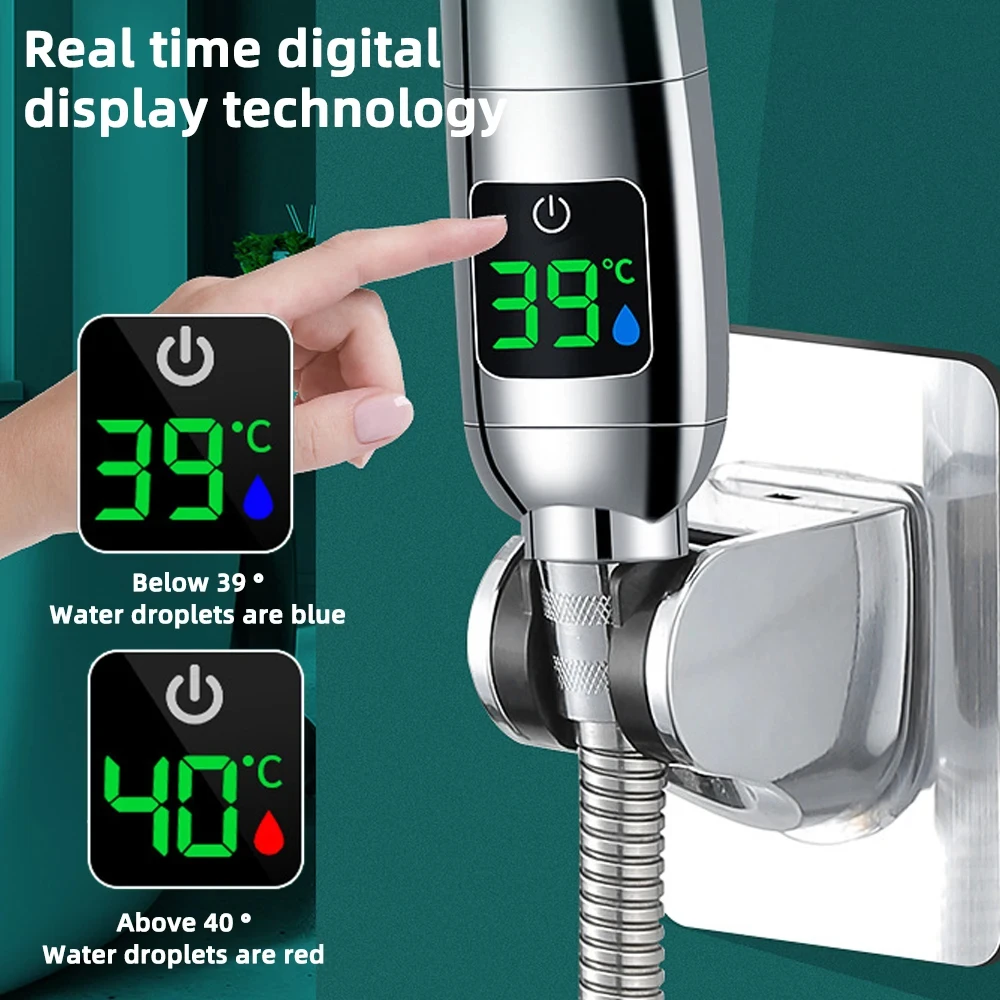 High Pressure Handheld Bathroom Shower Head Water Saving Showerhead Pressurized Adjustable Spray LED Digital Temperature Display