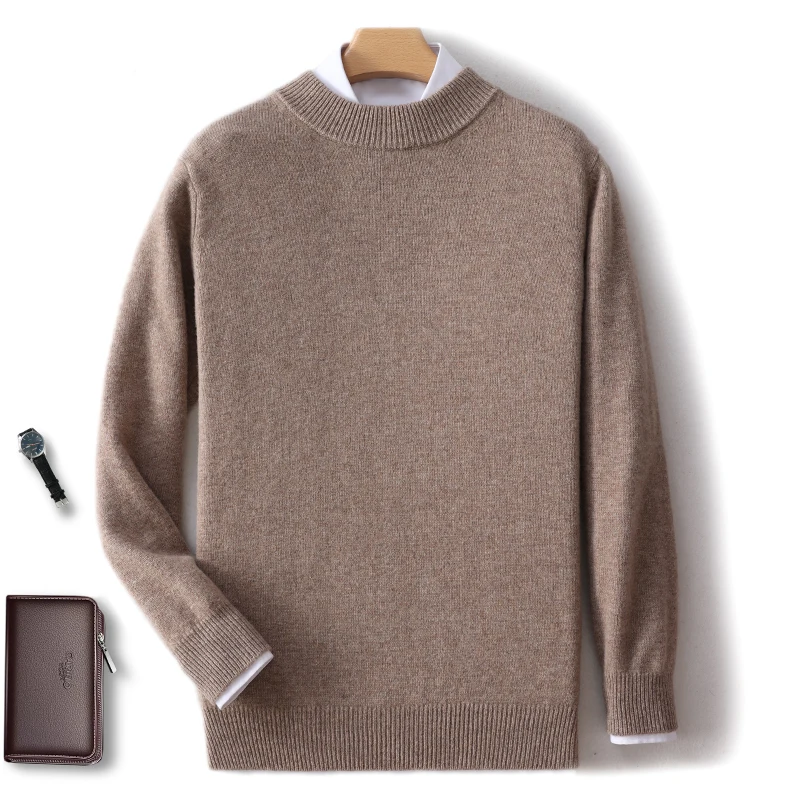 High-end thick 100% pure sweater men's semi-high neck autumn and winter new loose bottoming sweater high-quality men's wear 5