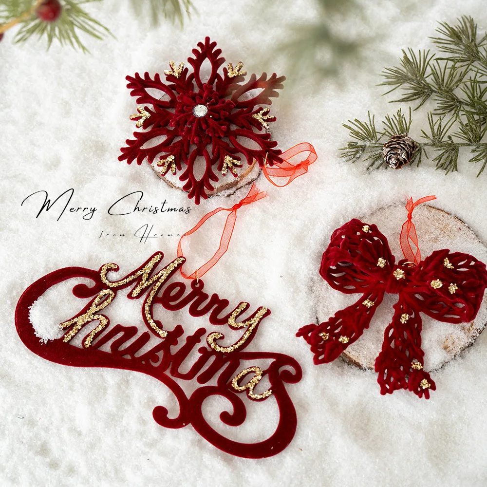 Red Velvet Christmas Tree Pendant Carriage Hanging Ornament Holiday Party Decor Festive & Party Supplies