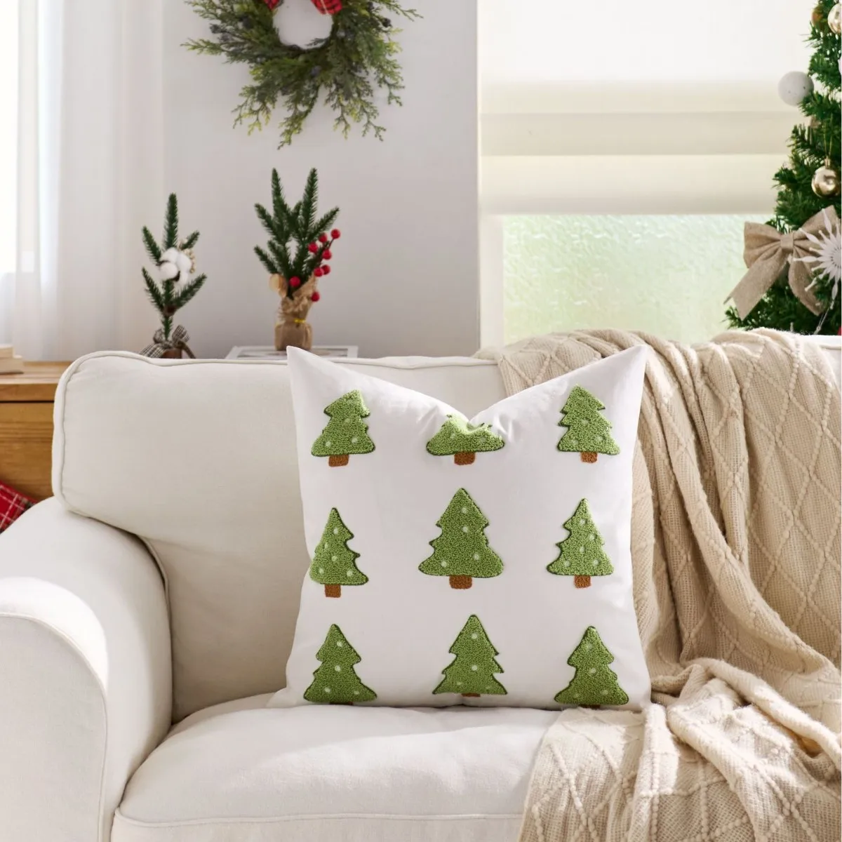 Weihnachten samt bestickt Wurf Kissenbezug Cojines Weihnachtsbaum Hirschkopf rot bestickt Sofa Dekor Kissen Kissenbezüge – Detail 11