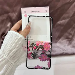 Korean Pink Tulip Floral Clear Hard Folding Phone Case Cover - Samsung ZFlip 8 (Style 1)