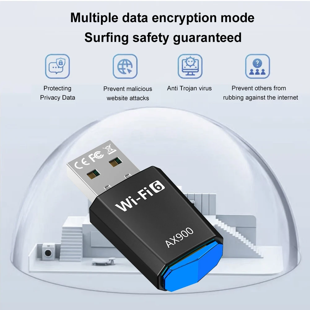 AX900 WiFi6 Smart Network Card Dual-Band Driver-Free Wireless Network Card 900Mbps USB Network Card 2.4G&5GHz for Win 7/10/11