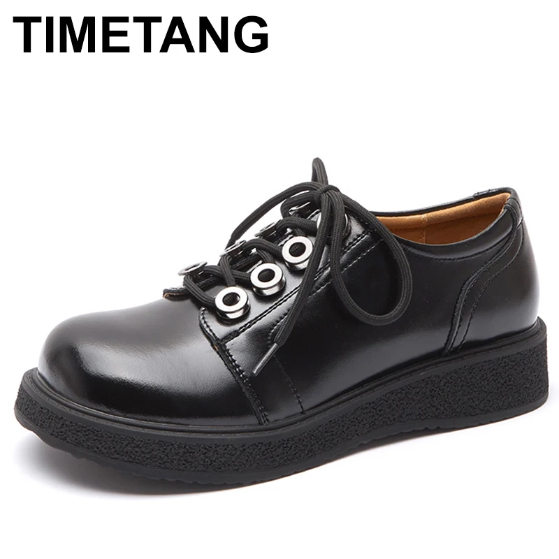 

Pumps Women Shoes Lace-Up 2023 New Spring/Autumn Retro Genuine Leather Handmade Leisure Concise Platform Ladies Shoes