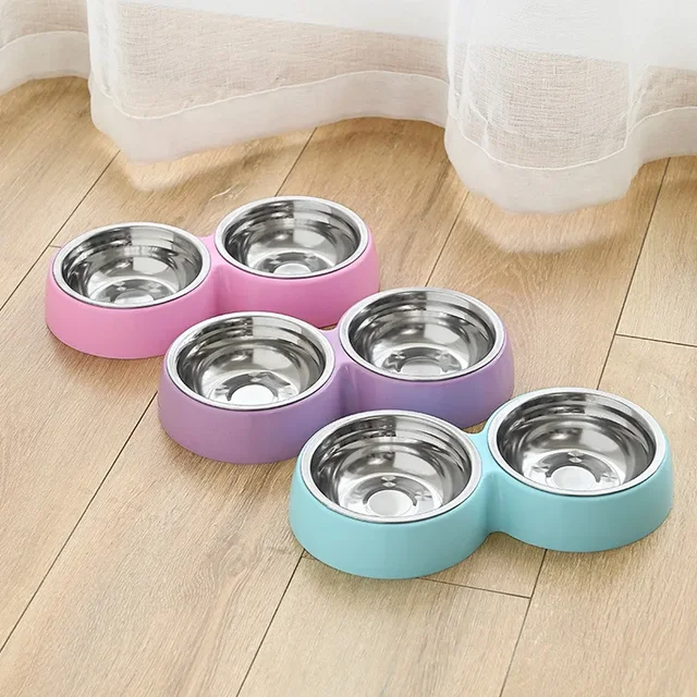 Double Pet Food Bowl Stainless Steel Drinkware Pet Drinking Food Dog Food Puppy Feeding Supplies Kitten Eat Cat Accessories 3