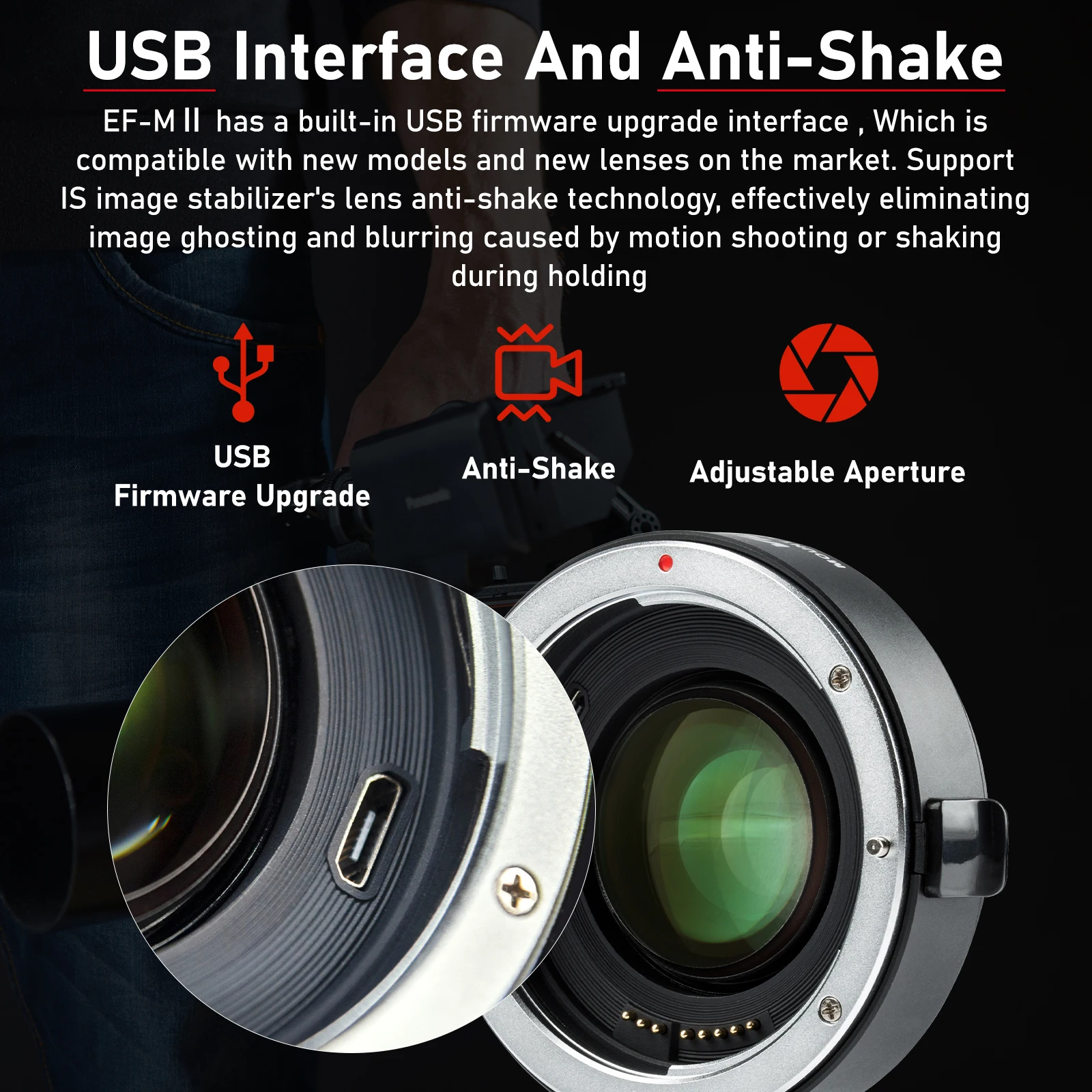 For Canon EF Lens to Sony E Mount Camera A9 A7 A7RII A6400 Viltrox EF-E II Lens Adapter Auto Focus Reducer Speed Booster 0.71X