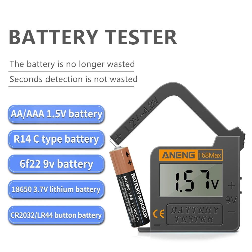 ANENG 168Max Digital Lithium Battery Tester Capacity Universal Test Checkered Load Analyzer Display Check AAA AA Button Cell 2