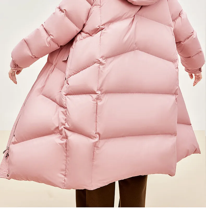 SENTUBILA Winter Long Down Coat Women 2024 Korean Over`sized Hooded Zipper White Duck Down Jackets Parkas Outerwears W44Y55972