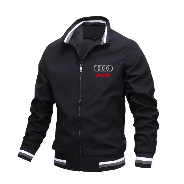 Audi Jacket Men's Clothing Audi Car Logo Print Biker Jacket Windbreaker Casual Trendy Racing Jacket Autumn Winter Men's Clothing