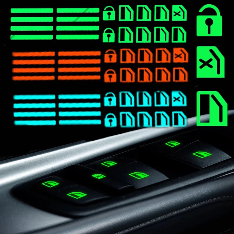 Car Window Button Luminous Sticker Lifter Switch Night Fluorescent Decals Cars Interior Stickers