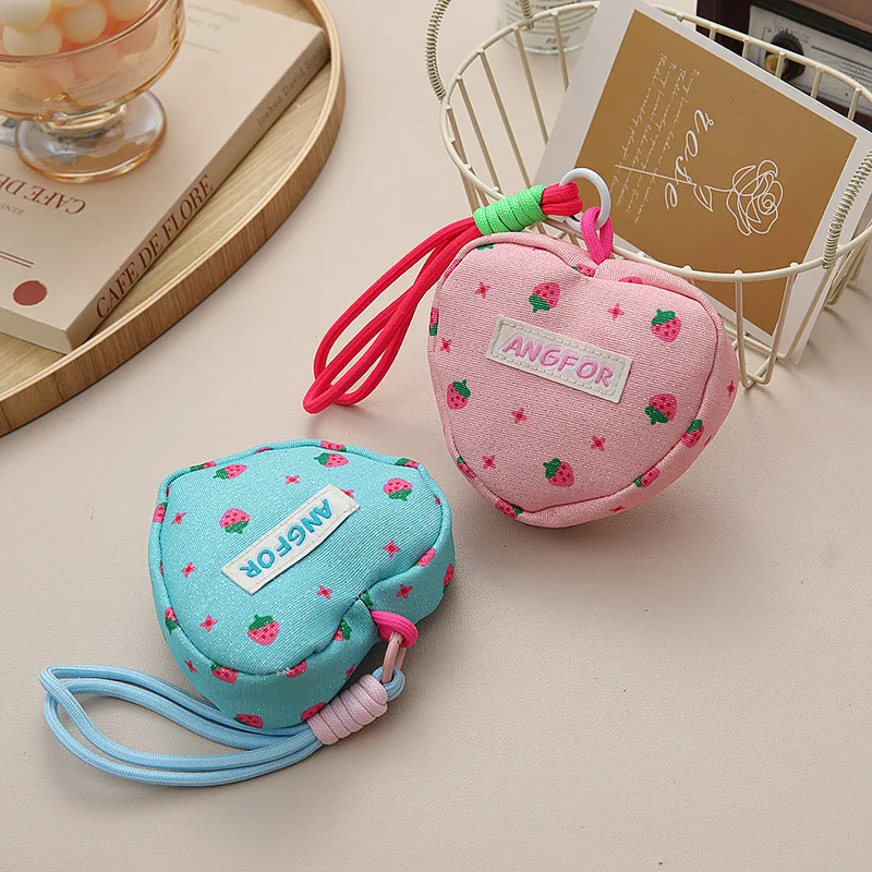 Pink Strawberry Heart-Shaped Coin Purse Fashion Women'S Wallet Cute Mini Wristlet Bag Handbag Pendant Gift For Girl Women