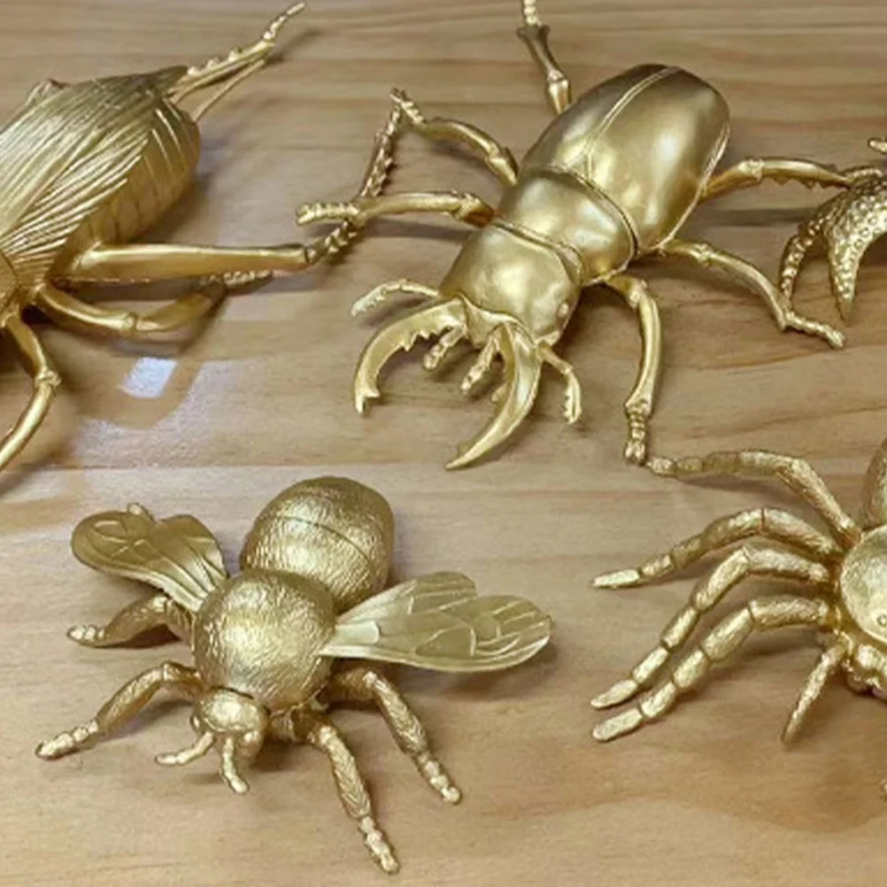 

12 Pcs Gold Insect Toy Interior Decorations for House Insects Micro-landscape Ant Mini Simulated Models Plastic Figurines Home