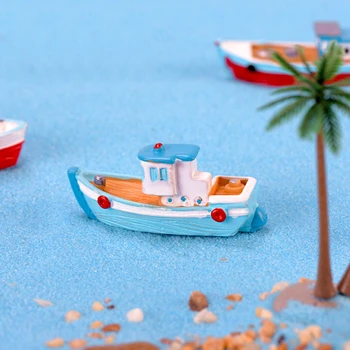 Crafts Sailing Yacht Aquarium Ornament Miniatures Mediterranean Boat Model Wooden Ship Micro Landscape Decor Cake Decoration 1