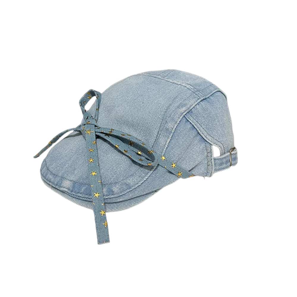 Original Bow Strap Design Berets Caps for Women Spring and Summer Travel Ins Versatile Sunscreen Retro Denim Forward Hats